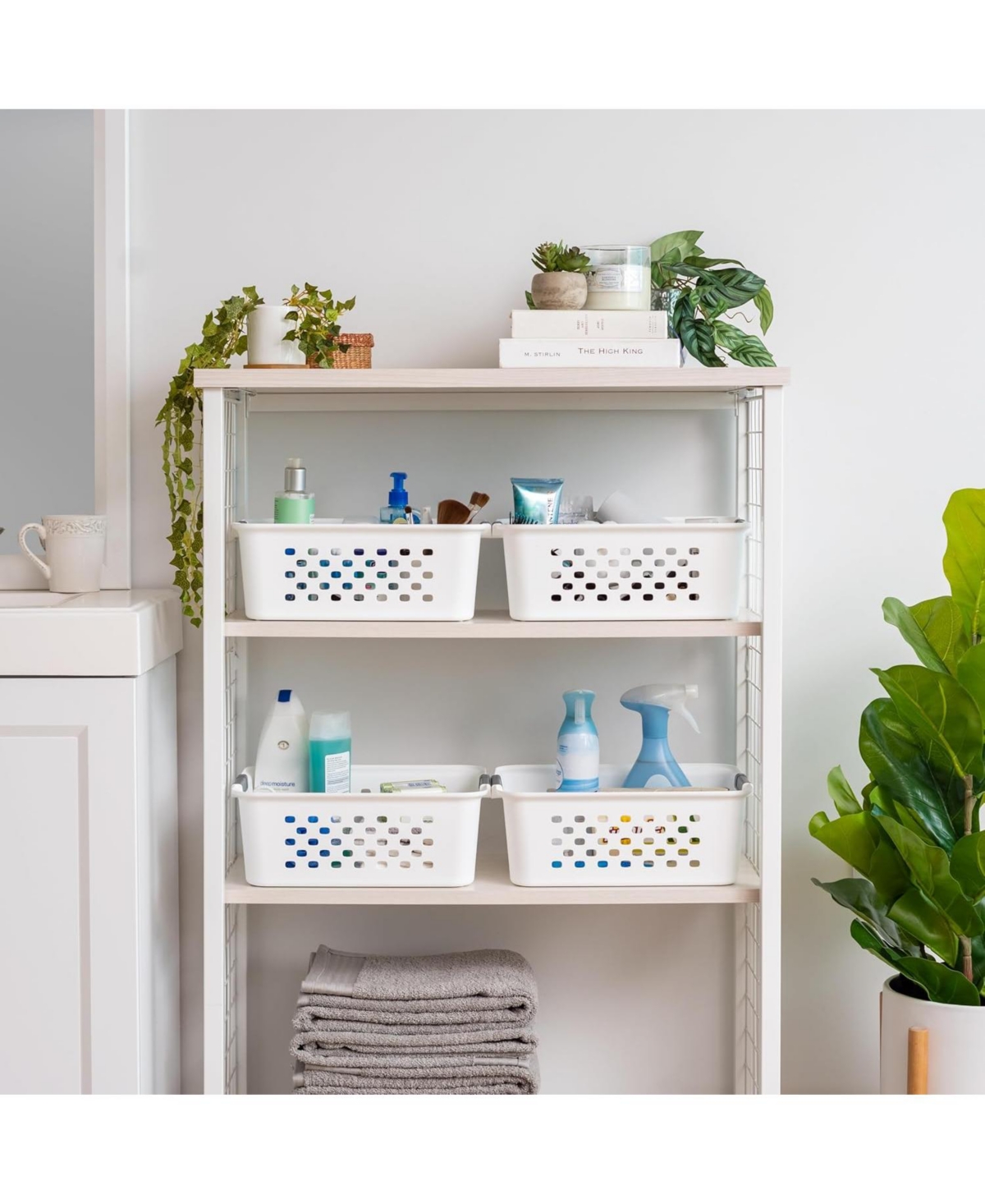 Iris Usa Medium Plastic Basket Storage, 4Pk, White