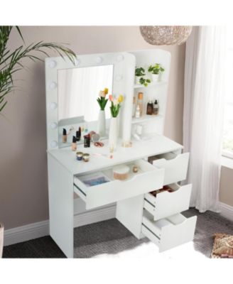 Modern Vanity Makeup Desk  Vanity Mirror Built-in Lights 4 Drawers for Bedrooms, Apartments, Easy to Assemble
