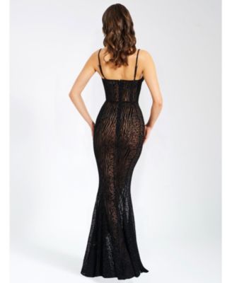 Women's Ulani Black Burnout Velvet Detail Mesh Maxi Dress