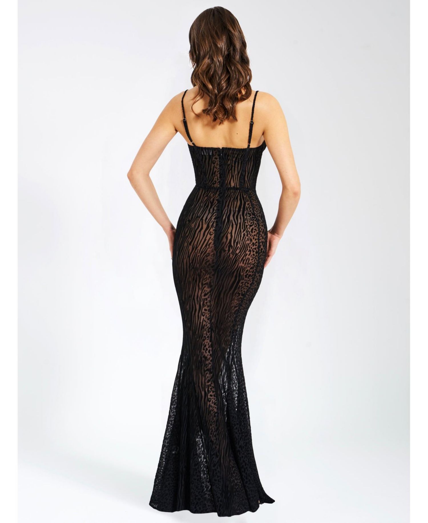 Women's Ulani Black Burnout Velvet Detail Mesh Maxi Dress