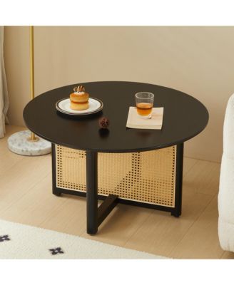 Mid-Century Bohemian Coffee Table 31.5" Round with PE Cane Stand