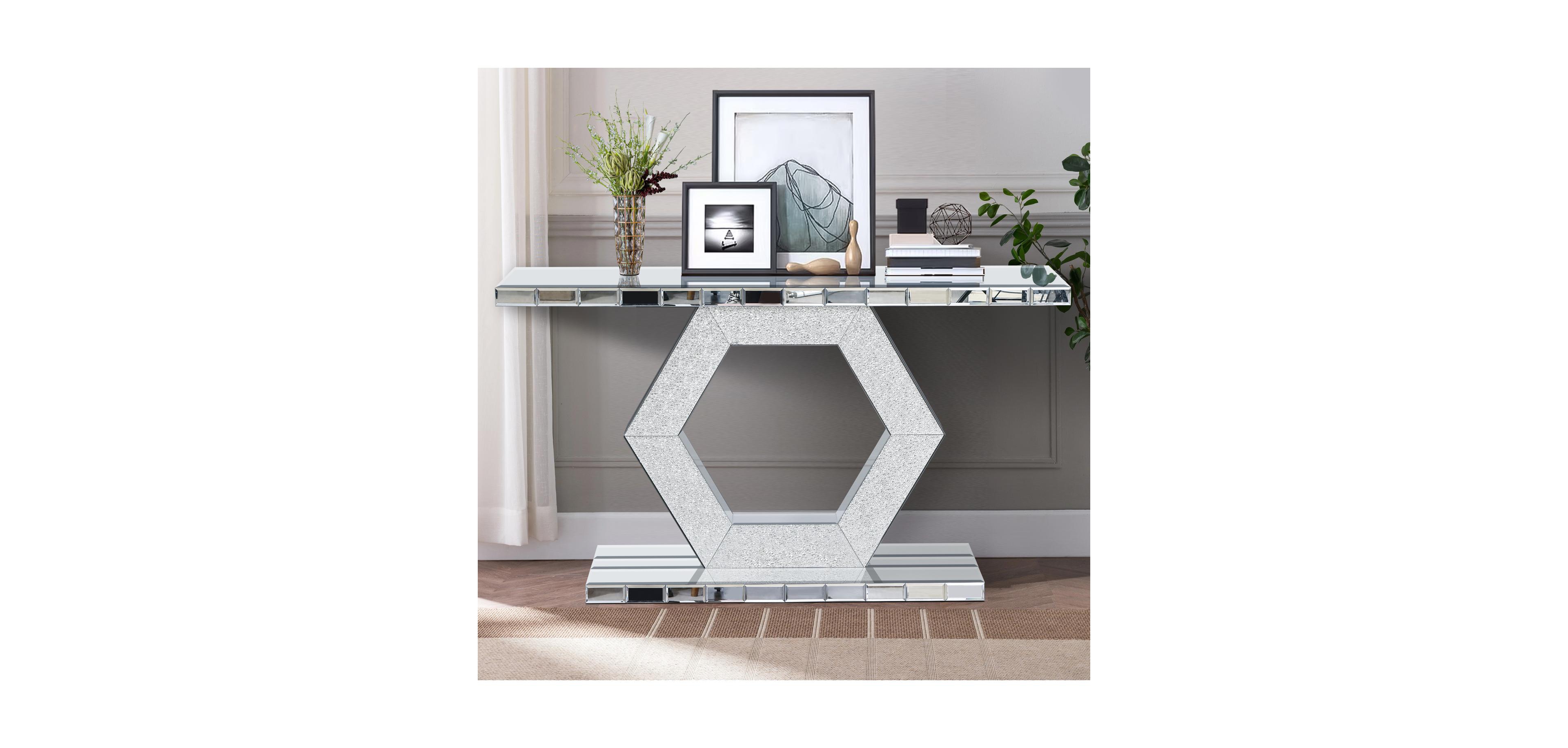Streamdale Furniture Crystal Hexagon Mirror Console Table