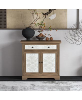 Rustic Carved Floral Accent Cabinet