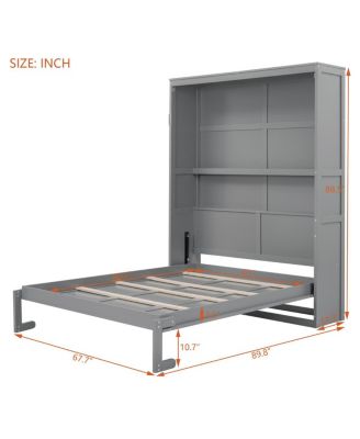  Queen Size Murphy Bed Wall Bed with Shelves, Gray