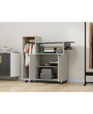 Ironing Cart with Rolling Board, Multipurpose Cabinet with Wheels & Shelf