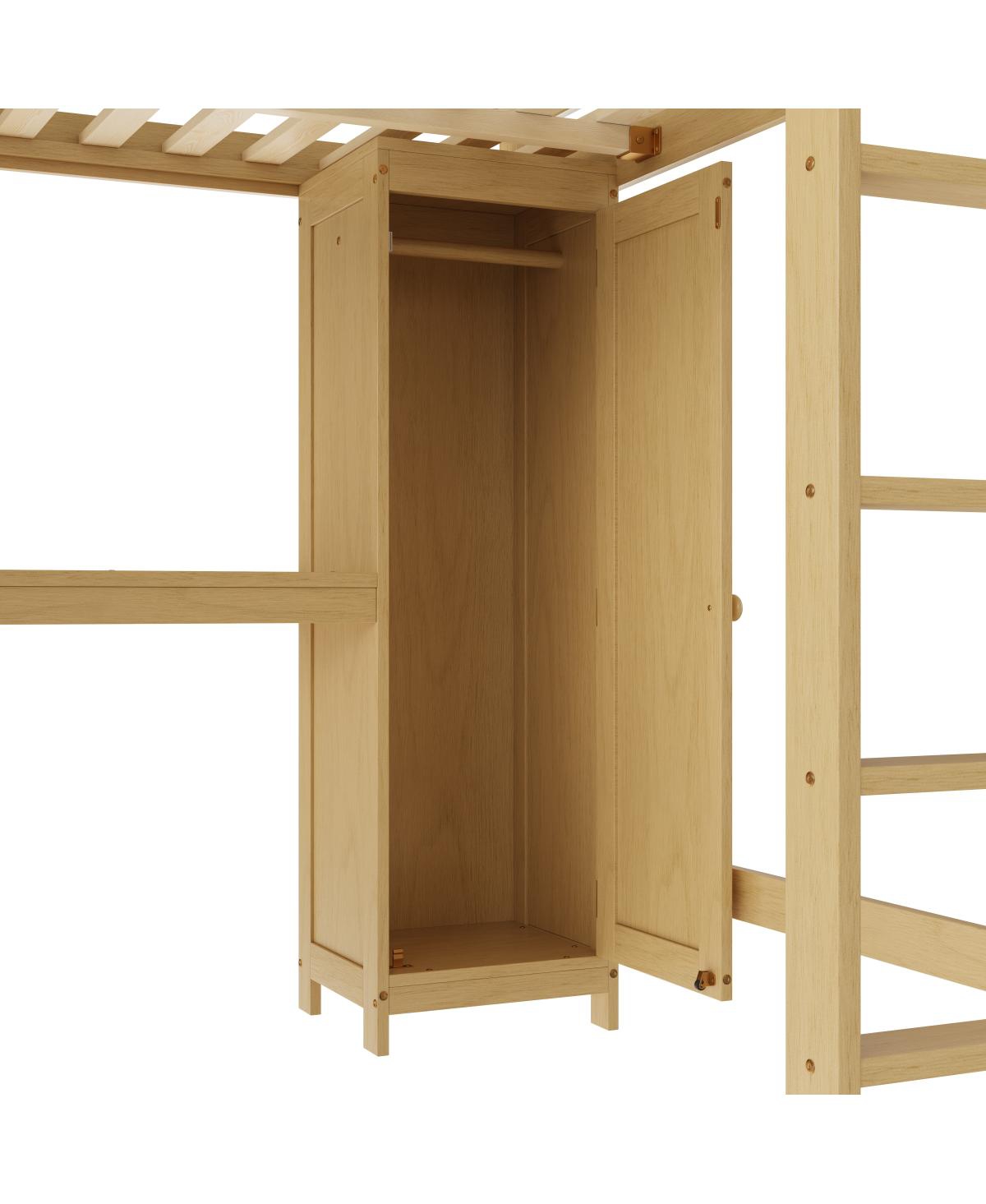 Streamdale Furniture Wood Loft Bed with Cabinet, Bookshelf, Wardrobe & Desk, Queen Size