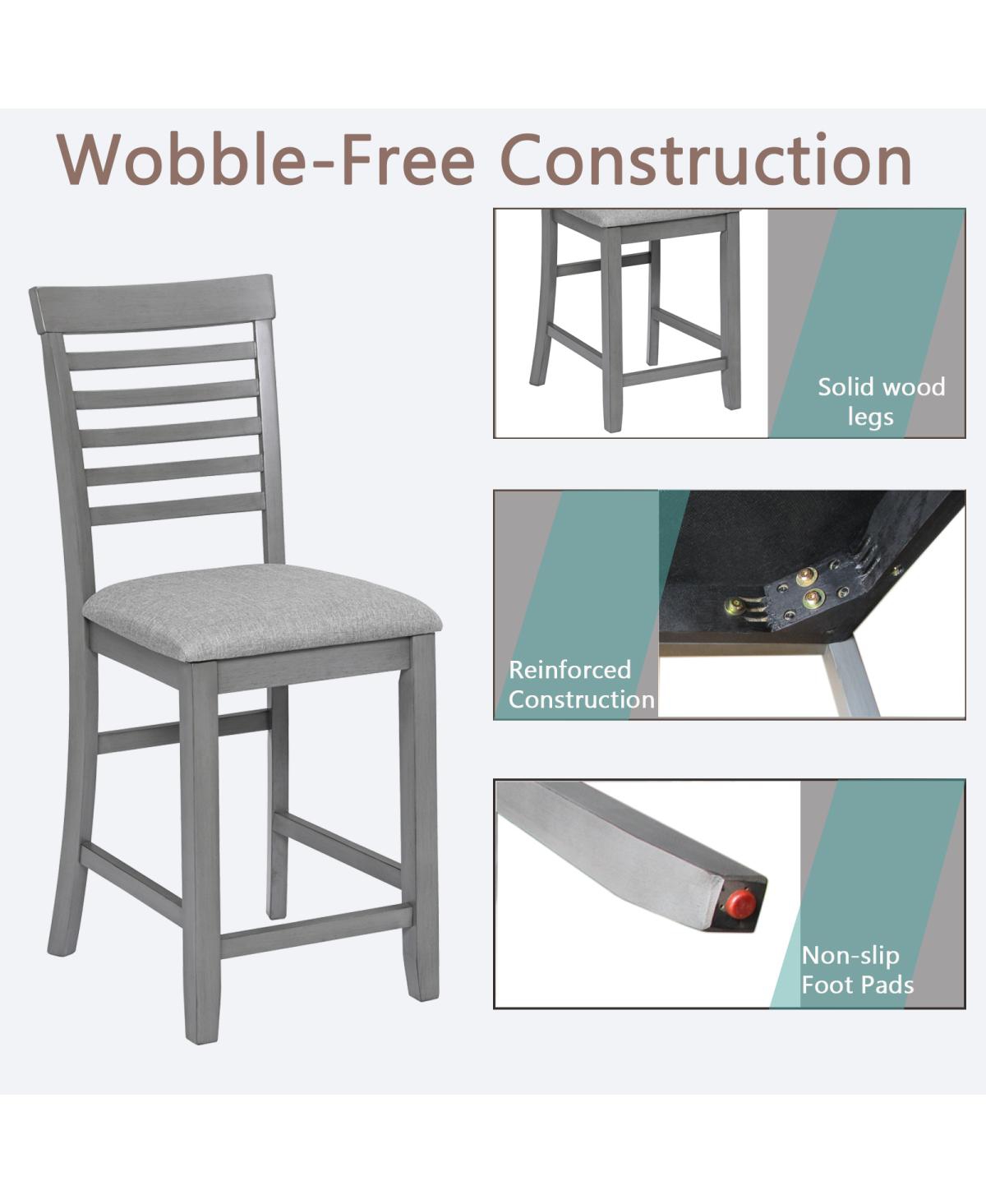 Streamdale Furniture Dining Chairs Set of 4, Wooden Counter Height Chairs with Padded Seat, Gray