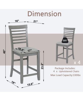 Dining Chairs Set of 4, Wooden Counter Height Chairs with Padded Seat, Gray