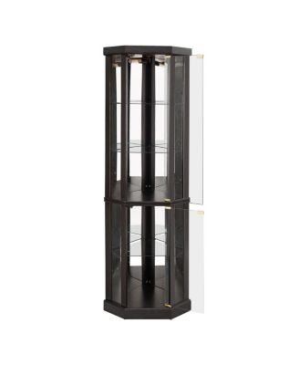 Lighted Corner Curio Cabinet - Glass Display Case for Living Room & Bar Storage - Black