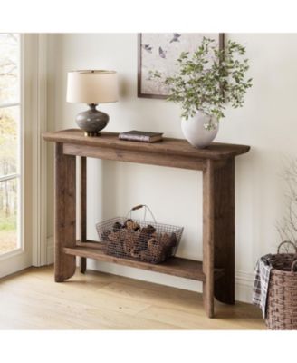 41.3 Inches Sofa Table, Solid Wood 2-Tier Console Table for Living Room, Modern Sofa Table Behind Couch, Hallway Foyer Table, Walnut