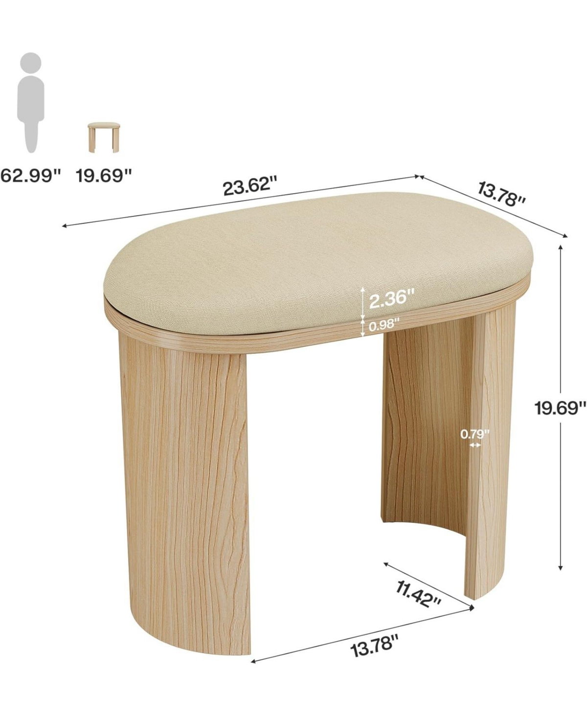 Tribesigns 23.6-Inch Vanity Stool Chair, Ottoman Stool Foot Rest for Couch with Cushion and Wooden Frame, Small Entryway Bench, Beige
