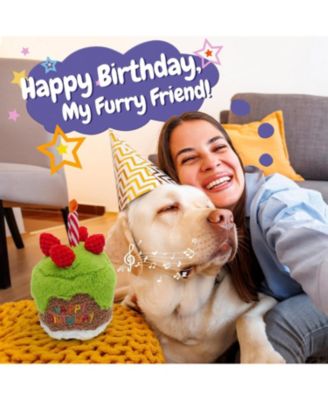 Matcha Strawberry Birthday Cake Dog Toy,  Plush Toy with Removable Birthday Song Player,  Interactive Dog Toy, Perfect Birthday Gift for Dogs