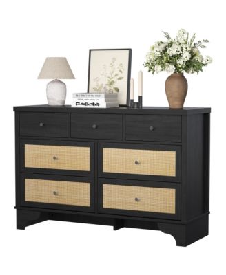 7 Drawer Dresser for Bedroom, 47.3" Wide Natural Rattan Chest of Drawers