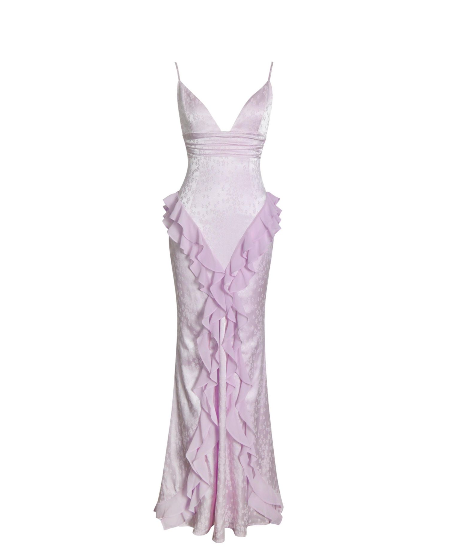Women's Paolina Taro Pink Jacquard Ruffle Mermaid Maxi Dress