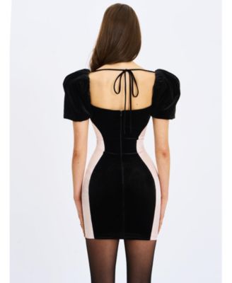 Women's Nova Black Contoured Sweetheart Puff Sleeve Mini Dress