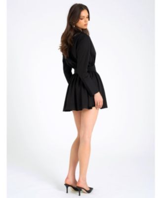 Women's Jamila Black Shirt Mini Dress with Embroidered Waist Detail