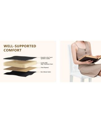 4-pack White PU dining chairs, ergonomic buckle backrest, 35"H, silver legs.