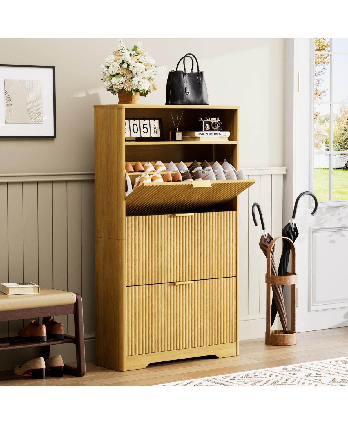 Streamdale Furniture Entryway Hidden Shoe Cabinet with 3 Flip Drawers, 31.6"L x 9.6"W x 54.4"H