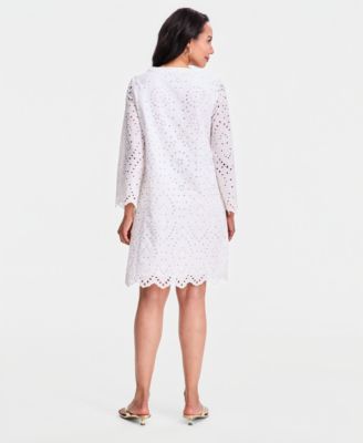 Women's Novelty Eyelet 3/4-Sleeve Shift Dress