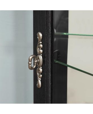 Lighted Oak Curio Cabinet with Tempered Glass Doors & Shelves - Black