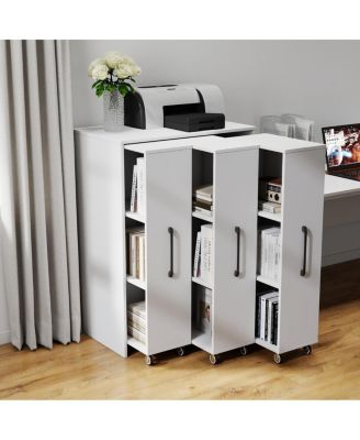 Streamdale Bookcase with Three Pulled Out Doors, 3 Tier Floor Standing, Slide Out Storage Cabinet