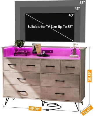 Modern 8 Drawer Dresser with LED Lights and Charging Station