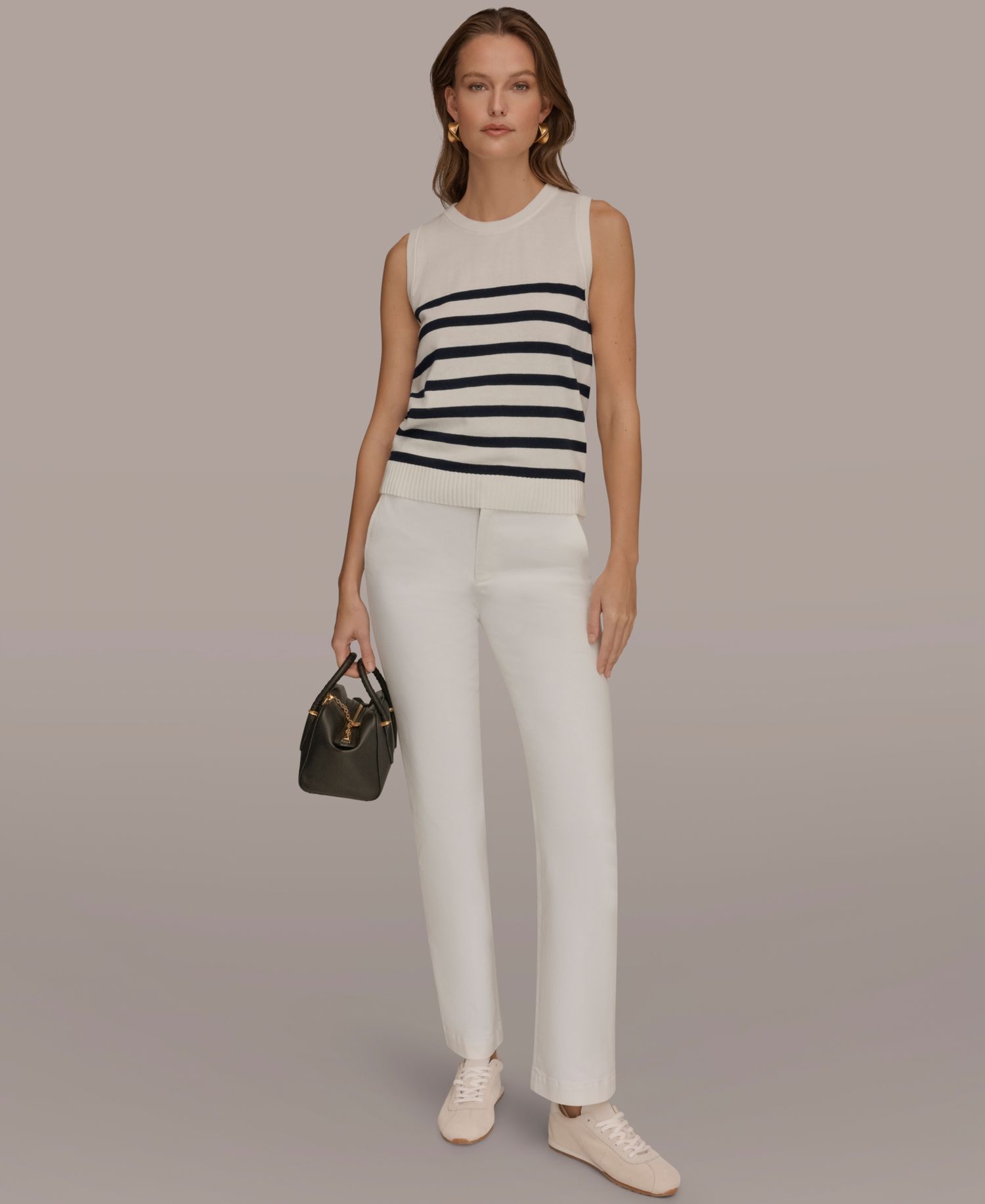 Women's Cotton Cashmere Striped Sleeveless Sweater