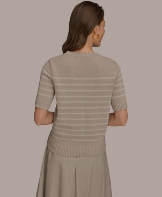 Women's Elbow-Sleeve Crew Neck Stripe Sequin Sweater