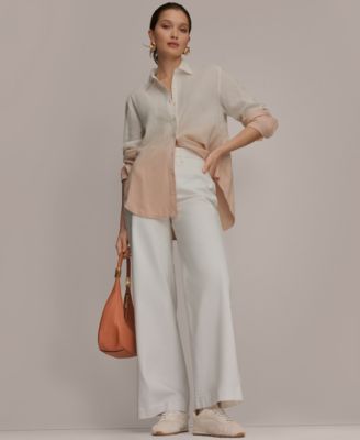 Women's Linen Dip Dye Long-Sleeve Button-Front Shirt