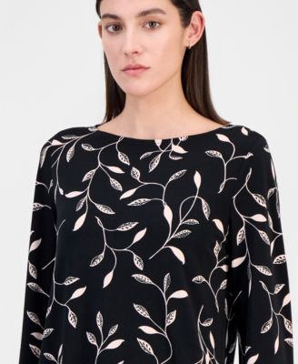 Women's Printed Boat-Neck Bell-Sleeve Top