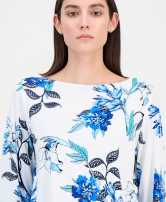 Women's Printed Boat-Neck Bell-Sleeve Top