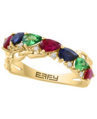Multi-Gemstone (1-5/8 ct. t.w.) & Diamond (1/20 ct. t.w.) Ring in 14k Yellow Gold