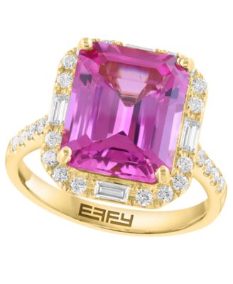 Lab-Grown Pink Sapphire (6-7/8 ct. t.w.) & Diamond (5/8 ct. t.w.) Ring in 14k Yellow Gold