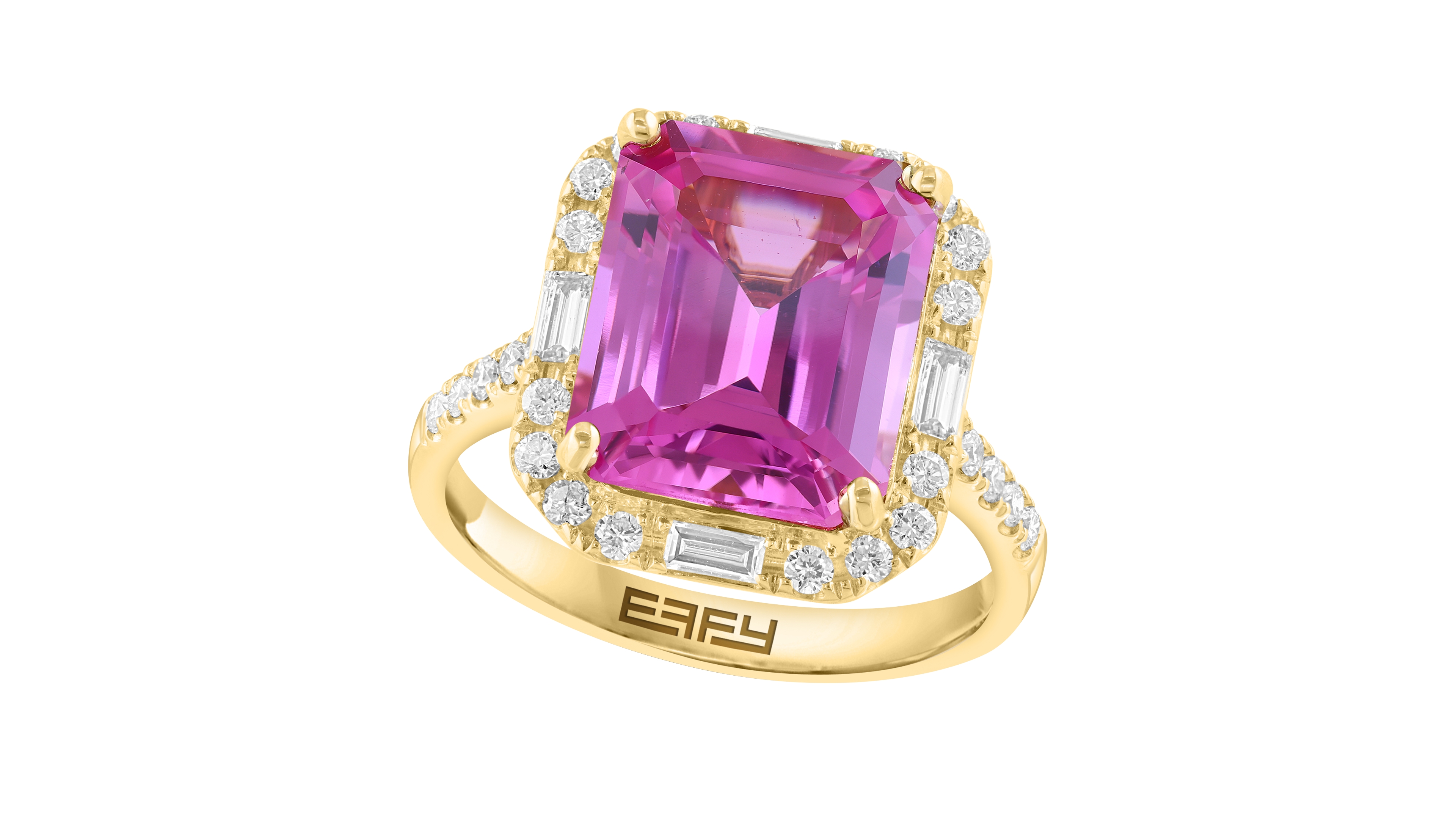Effy Collection Lab-Grown Pink Sapphire (6-7/8 ct. t.w.) & Diamond (5/8 ct. t.w.) Ring in 14k Yellow Gold