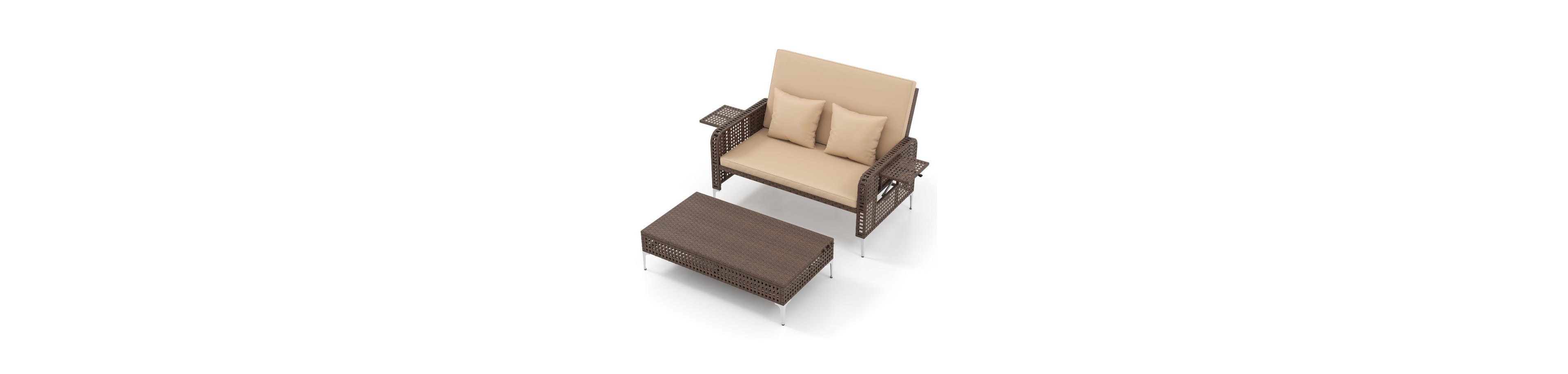 Slickblue 2-Piece Patio Rattan Daybed Set with Loveseat and Ottoman