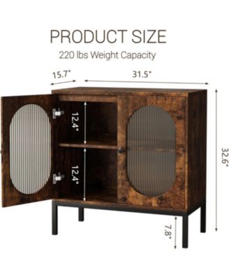 Rattan Buffet Storage Cabinet with Adjustable Shelves Wooden Sideboard Cabinet with 2-Tier Storage