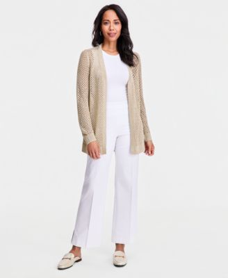 Women's Lurex Open-Work Open-Front Cardigan