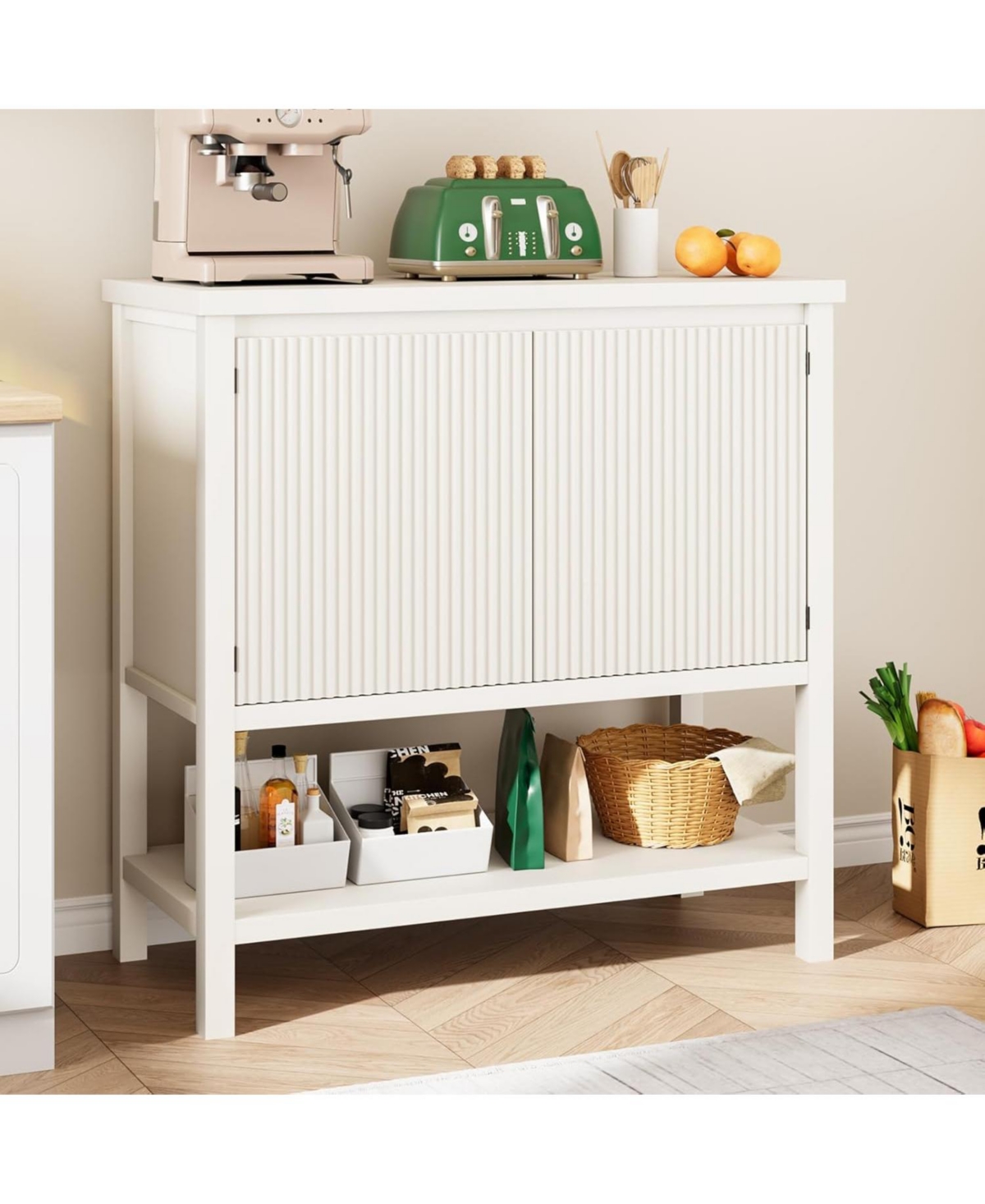 Gaomon Farmhouse Console Table with Storage - 2 Fluted Door Cabinet, Entryway Sofa Table & Buffet Sideboard, Hallway