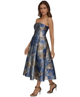 Women's Strapless Floral Midi Cocktail Dress