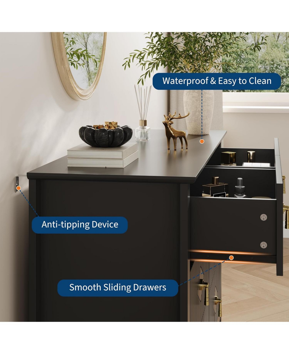 Gaomon Fluted Dresser Inch Wide, -Drawer Wood for Bedroom, Modern Chest of Drawers