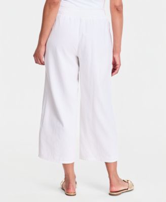 Women's Cropped Drawstring Line-Blend Wide-Leg Pants