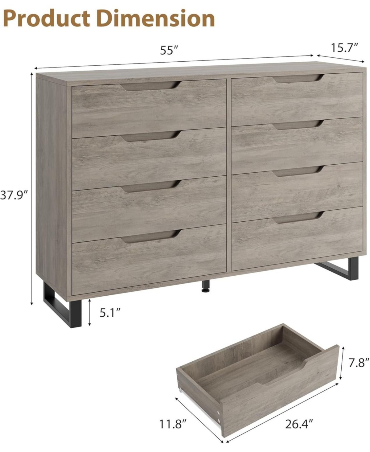 Gaomon Farmhouse Tv Stand with 8 Drawers Storage, Entertainment Center Sturdy Metal Legs