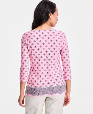 Women's Printed 3/4 Sleeve Scoop-Neck Jacquard Top