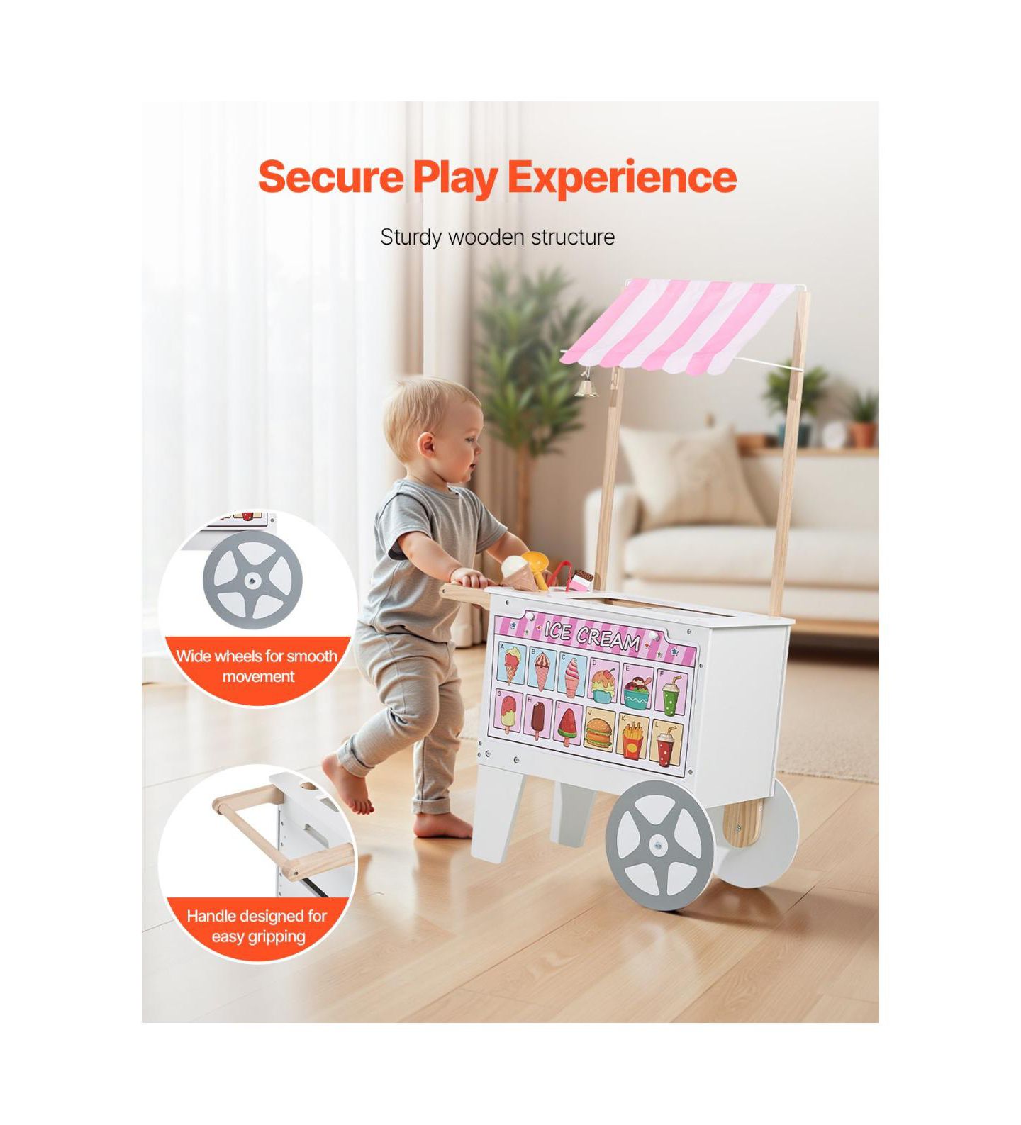 Детские игрушки Slickblue Ice Cream Cart 20+ Piece Set, Ages 3+, цвет: Розовый / Белый — фото 4