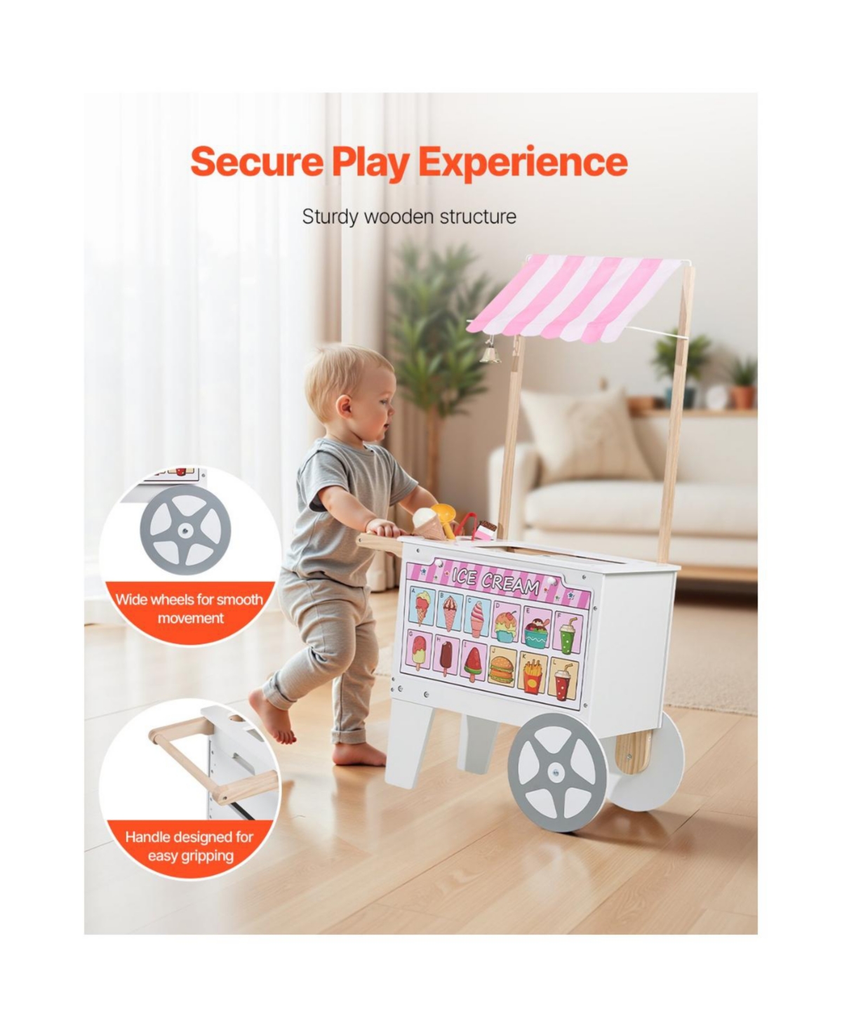 Slickblue Kids Ice Cream Cart Playset with 20+ Accessories and Food Toys