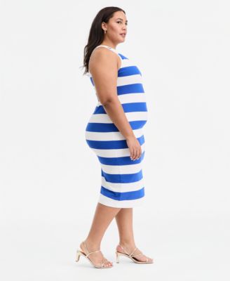 Trendy Plus Size Striped High-Neck Sleeveless Midi Dress