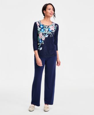 Women's Printed Scoop-Neck 3/4-Sleeve Top