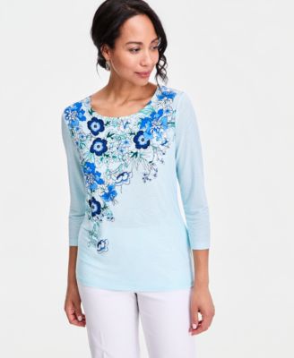 Women's Printed Scoop-Neck 3/4-Sleeve Top