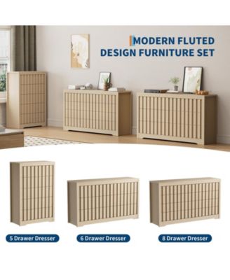 Fluted Dresser for Bedroom with 6 Drawers, 54" Wide Modern Chest of Drawers