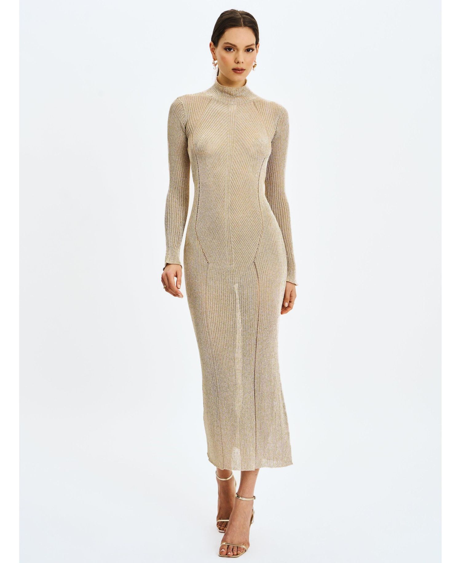 Women's Shay Gold Stretch Knit Backless Long Sleeve Dress